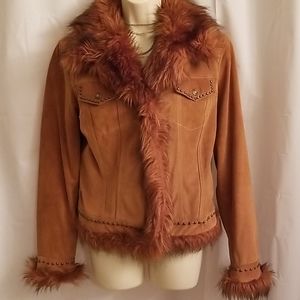 Leather Jacket with faux fur trim